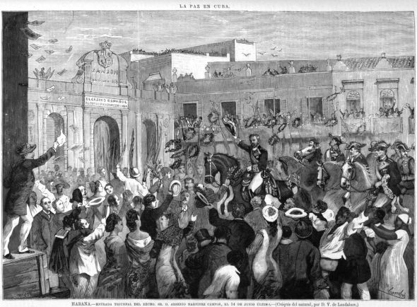 Illustration depicting a celebration at the end of the Ten Years' War.