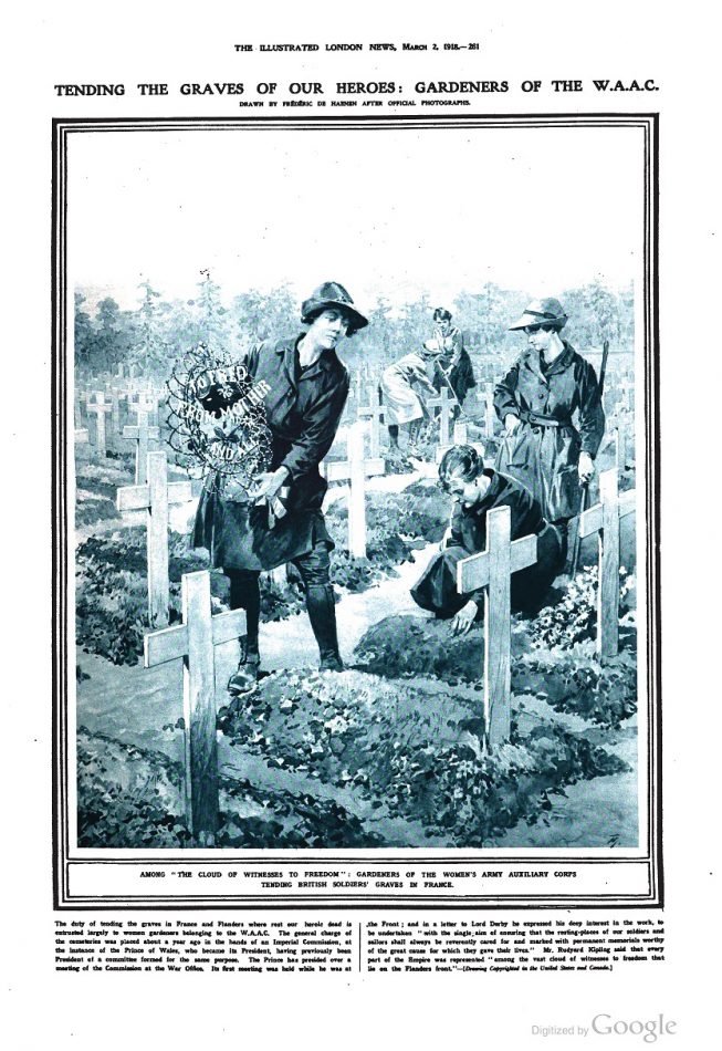 Gardeners of the Women's Army Auxiliary Corps tending British soldiers' graves in France, 1918