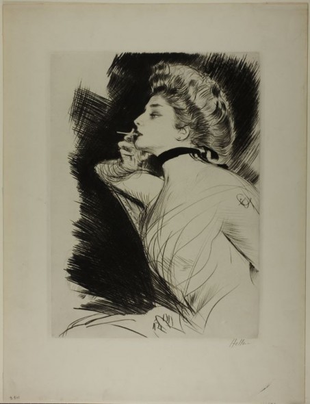 Helleu portrait of smoking woman