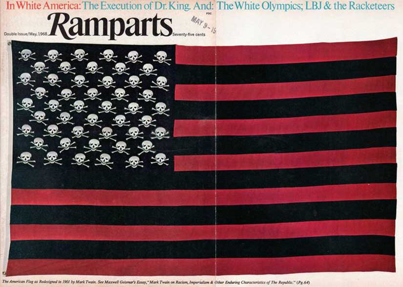 Mark Twain redesigned Old Glory with skull crossbones and black stripes reprinted in Vietnam anti-war protests