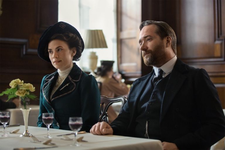 Hayley Atwell as Margaret Schlegel and Matthew Macfadyen as Henry Wilcox in Howards End. Starz