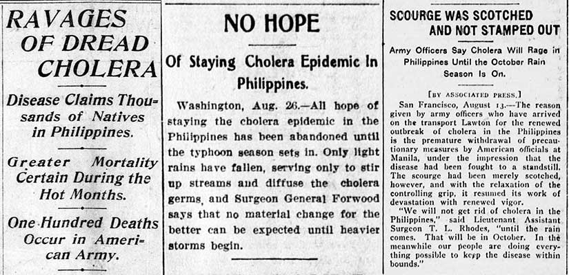 The hope of a quick end to the cholera outbreak was dashed by July and August 1902, as shown in these three articles.