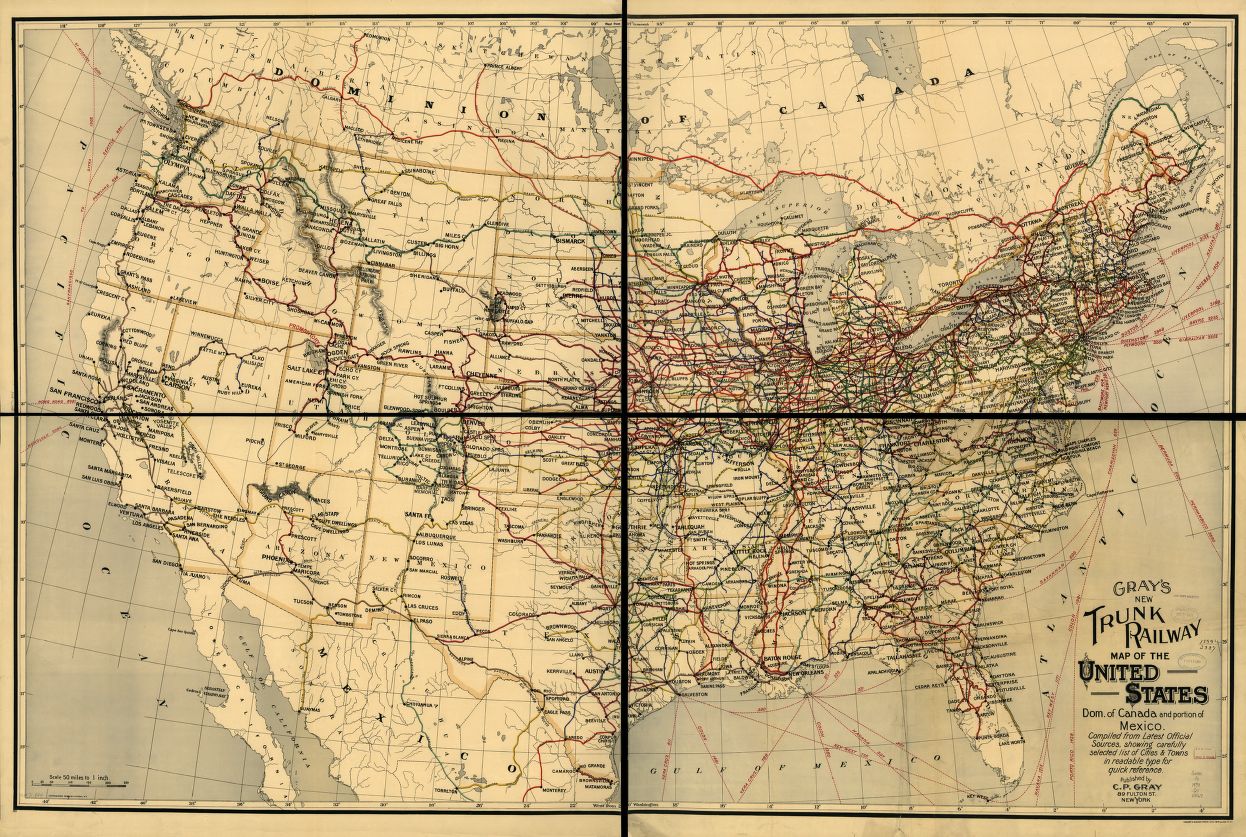 Gray's new trunk railway map of the United States, Dom. of Canada and portion of Mexico.